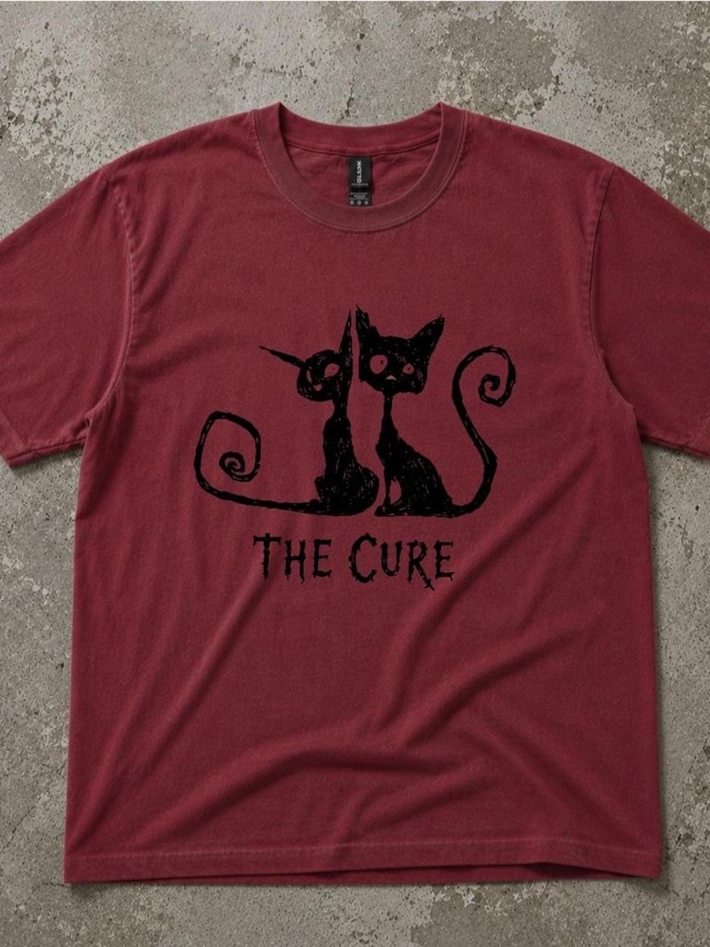 Gildan Burgundy Tee with Black Cat Graphic